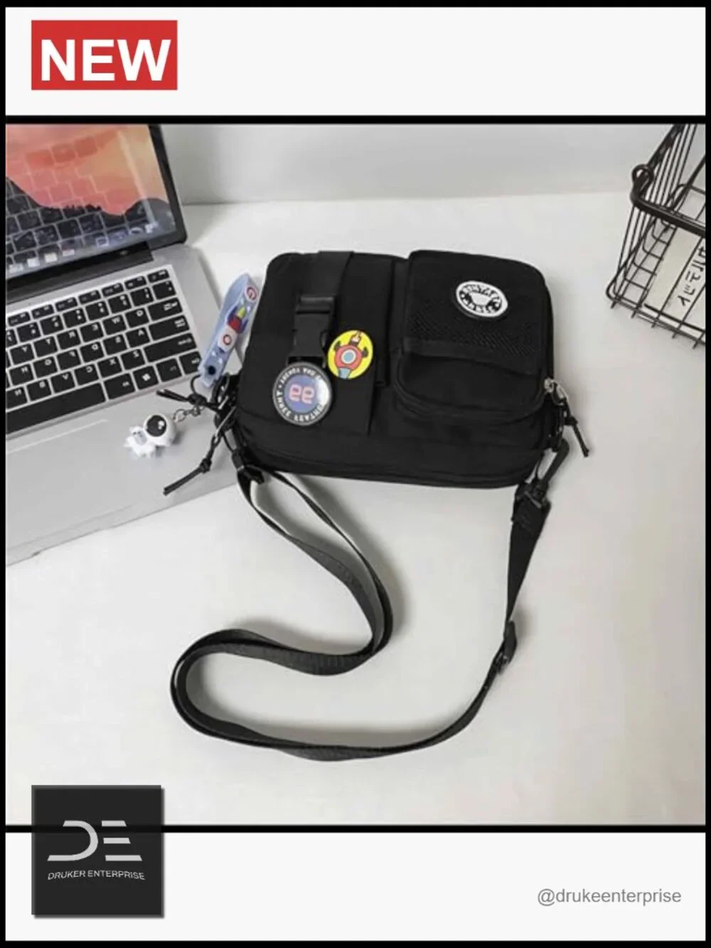 Multifunctional Nylon Messenger Sling Bag with Astronaut Keychain -
